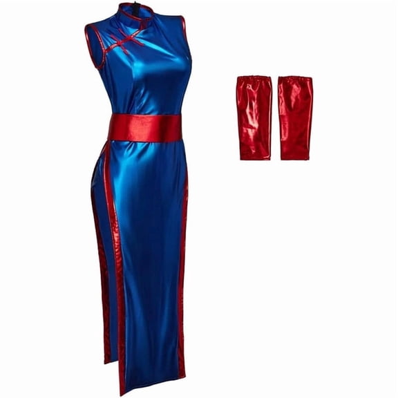 Women's Blue Oriental Style Fitted Elegant Dress Cheongsam Inspired Fashion Outfit