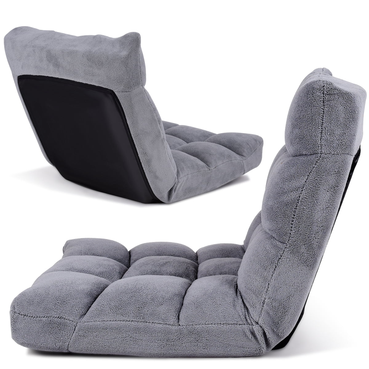 Topbuy Lazy Recliner Coral Velvet Polyester Gaming Chair with Adjustable Arms, Grey