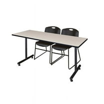 Regency 66" x 24" Kobe Training Table- Maple & 2 Zeng Stack Chairs- Black