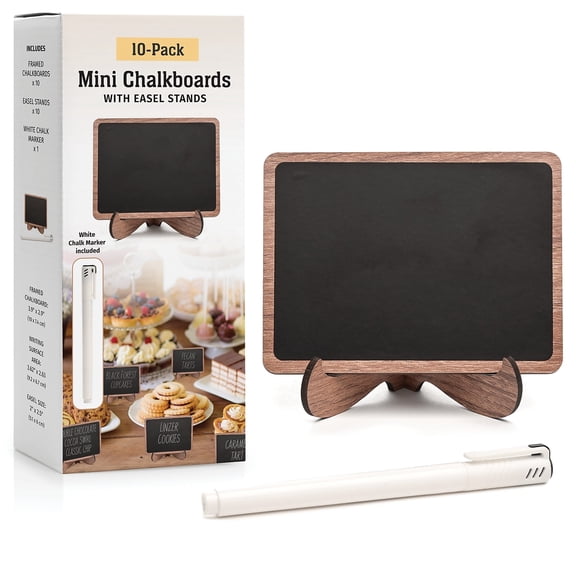 Excello Global Products MINICHLK Mini Chalkboards, Black Surface, Brown Frame, 2.9 X 3.9, 10/pack