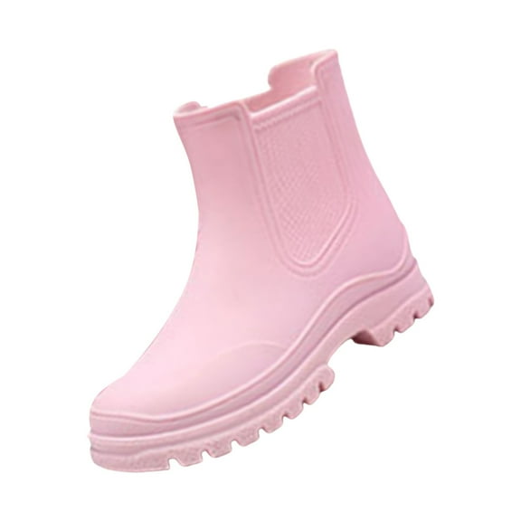 XIMIN Women's Rain Boots Elastic Adult Ankle Booties Mid Heel Boots Waterproof Non-Slip Chunky Platform Lug Sole Short Comfortable Fashion Garden Boots (38, Red)