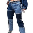 thumbnail image 1 of OUSITAID Jeans Color Block pour Femmes Taille Moyenne Pantalons Droits Bas, 1 of 6