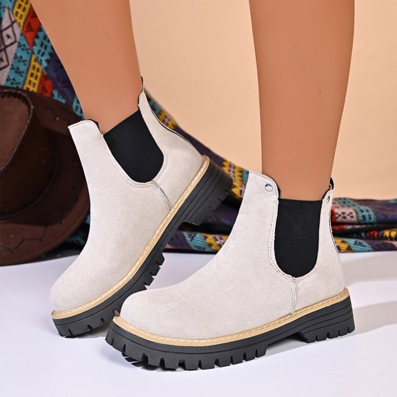 Willtoo Women's Platform Boots Fashion Sole Combat Chunky Block Heel Slip on Ankle Booties Shoes
