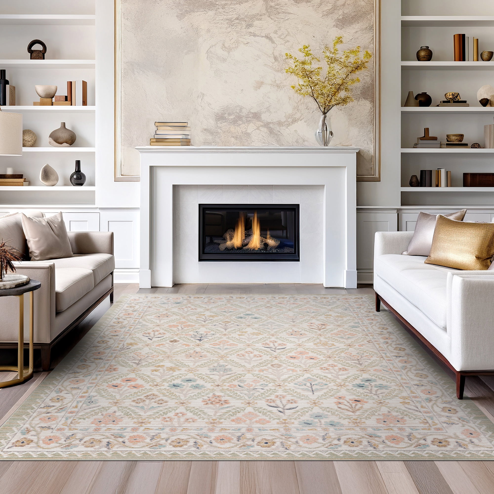 Crestwood Traditional Oriental 2x8 Cream and Aqua Polyester Indoor Runner Rug, 2'3'' x 7'7''