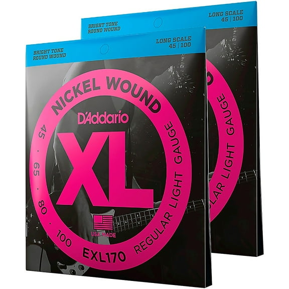 D'Addario EXL170TP Nickel Wound Bass Guitar Strings, Light, 45-100, 2 Sets, Long Scale