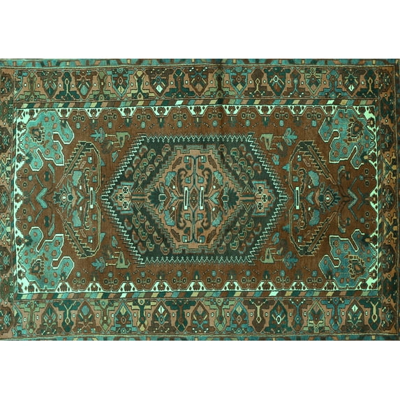 Ahgly Company Machine Washable Indoor Rectangle Persian Turquoise Blue Traditional Area Rugs, 2' x 4'