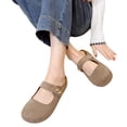 thumbnail image 1 of HTHLVMD Mocassins Sans Dos pour Femmes, Ballerines en Daim Mary Jane pour Femmes / Chaussures Décontractées Confortables à Bout Rond avec Sangle Réglable et Bouton Doré / Mocassins Légers pour la Marche Quotidienne, Kaki 5, 1 of 9