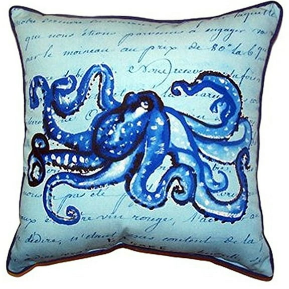 Betsy Drake SN534 12 x 12 in. Blue Script Octopus Small Indoor & Outdoor Pillow