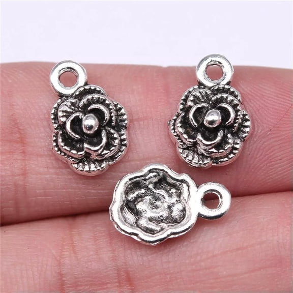 HOOUN 260 Pcs Antique Silver Flower Charms Pendant 14x10MM B15799