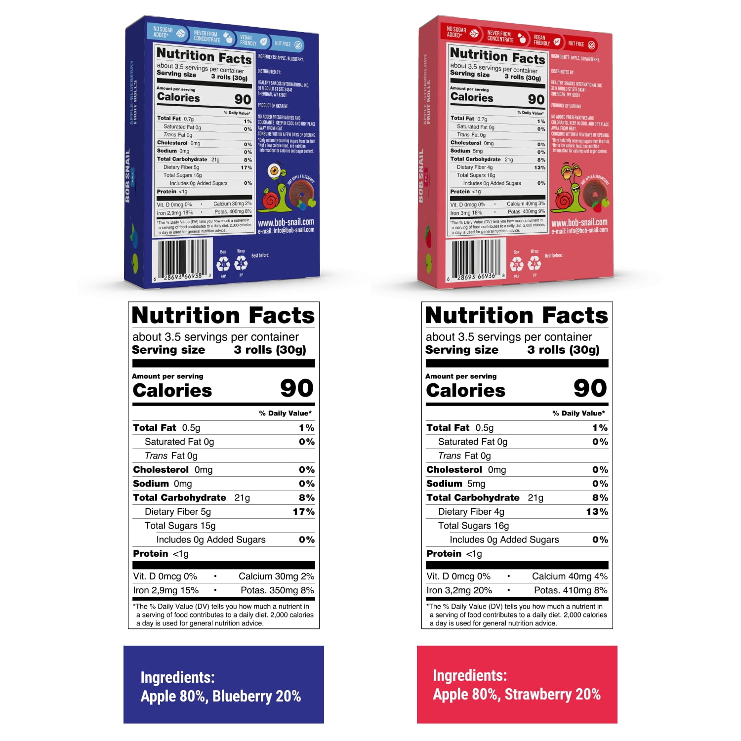 Bob Snail Healthy Snacks Gluten-Free Fruit Roll Ups, 50 ct Family Pack