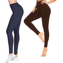 Bravo! Womens Leggings High Waisted Soft Black Leggings Yoga Pants for Workout 2 pc Navy and Brown