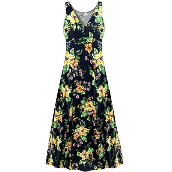 Plus size 4x Womens Dress Black Floral Sleeveless Low V-Neck Princess Cut