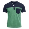 thumbnail image 4 of Mens Button Crewneck T-Shirts Short Sleeve Shirts for Men with Pocket Vintage Color Block Pullover Tees Tops 4th of July, 4 of 8
