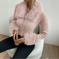 thumbnail image 5 of Aboser Furry Trim Ribbed Sweaters for Women Trendy Button Down Crop Tops Stretchy Slim Fit Tunic Sweater Comfy V Neck Party Shirts Soft Knitwear Pink S, 5 of 6