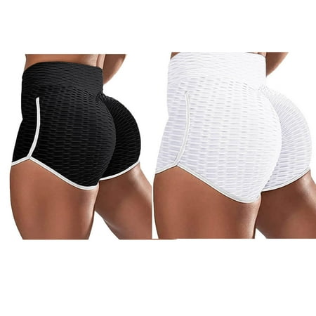VKEKIEO Yoga Biker Shorts Sweat Shorts Women High Waist Rise Solid Shaping Black White S