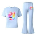thumbnail image 5 of Rhuody Ensembles pour Filles Rentrée des Classes Imprimés de Dessins Animés Manches Courtes Survêtement Col Rond Hauts Pantalons Évasés Tenue d'Été Confortable Bleu Pâle 7-8 Ans, 5 of 5