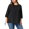 thumbnail image 2 of Plus Size Chiffon Top for Women Round Neck Tie Front Ruffle Work Blouse Top Black 2X, 2 of 7