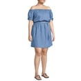 thumbnail image 4 of Derek Heart Junior Plus Size Everyday Denim Off-the-Shoulder Mini Dress, 4 of 6