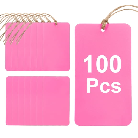 100Pcs Pink Plastic Shipping Tags, 3.5" x 2" Waterproof Labeling Tags with Thread & Wire for Garage, Inventory Tag