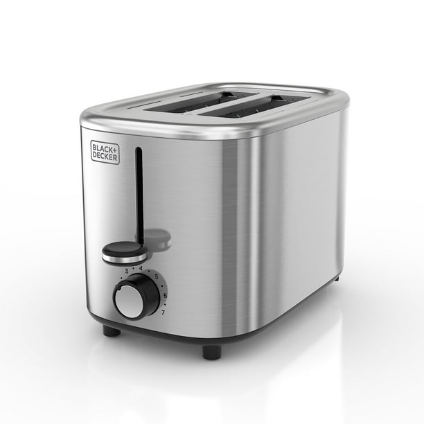 BLACK+DECKER Tostadora de 2 Rebanadas, Acero Inoxidable con 7 Ajustes de Tono Tostado