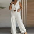 thumbnail image 4 of QATAINLAV 2 Piece Blazer Sets for Women Sleeveless Button V Neck Cropped Vest and Wide Leg Pants Work Office Business Casual Outfits, White, XL, Gifts for Mom, 4 of 9