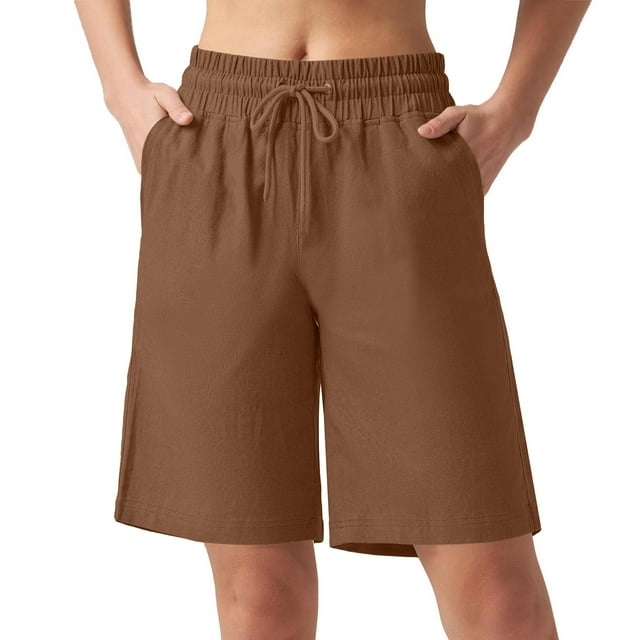Plebaso Womens Summer Casual Shorts Elastic Waist Lightweight Wide Leg Pocket Shorts with Drawstring