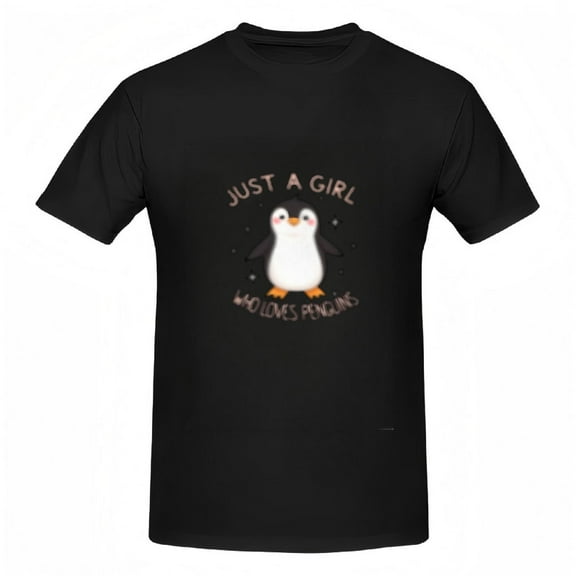 Cute Cotton Short Sleeve T-Shirt for Women - Cartoon Penguin Design with ' Just a Who Loves Penguins ' Phrase