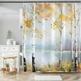 thumbnail image 4 of Fall Birch Tree Shower Curtain Abstract Aesthetic Oil Painting Shower Curtains for Bathroom Waterproof Fabric Pretty Autumn Nature Forest Art Bath Curtain Decor with Hooks (Yellow, 72" x 72"), 4 of 6