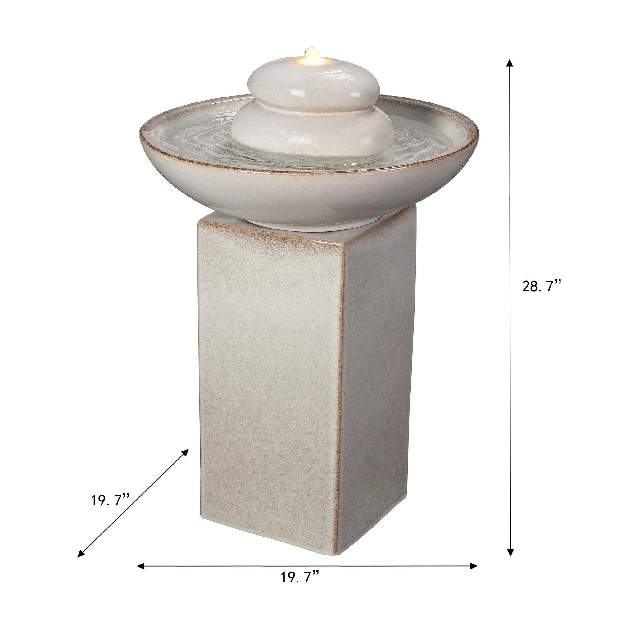 Hi-Line Gift Ltd. Ivory Ceramic Fountain with Submersible Pump and Warm White LED Lights