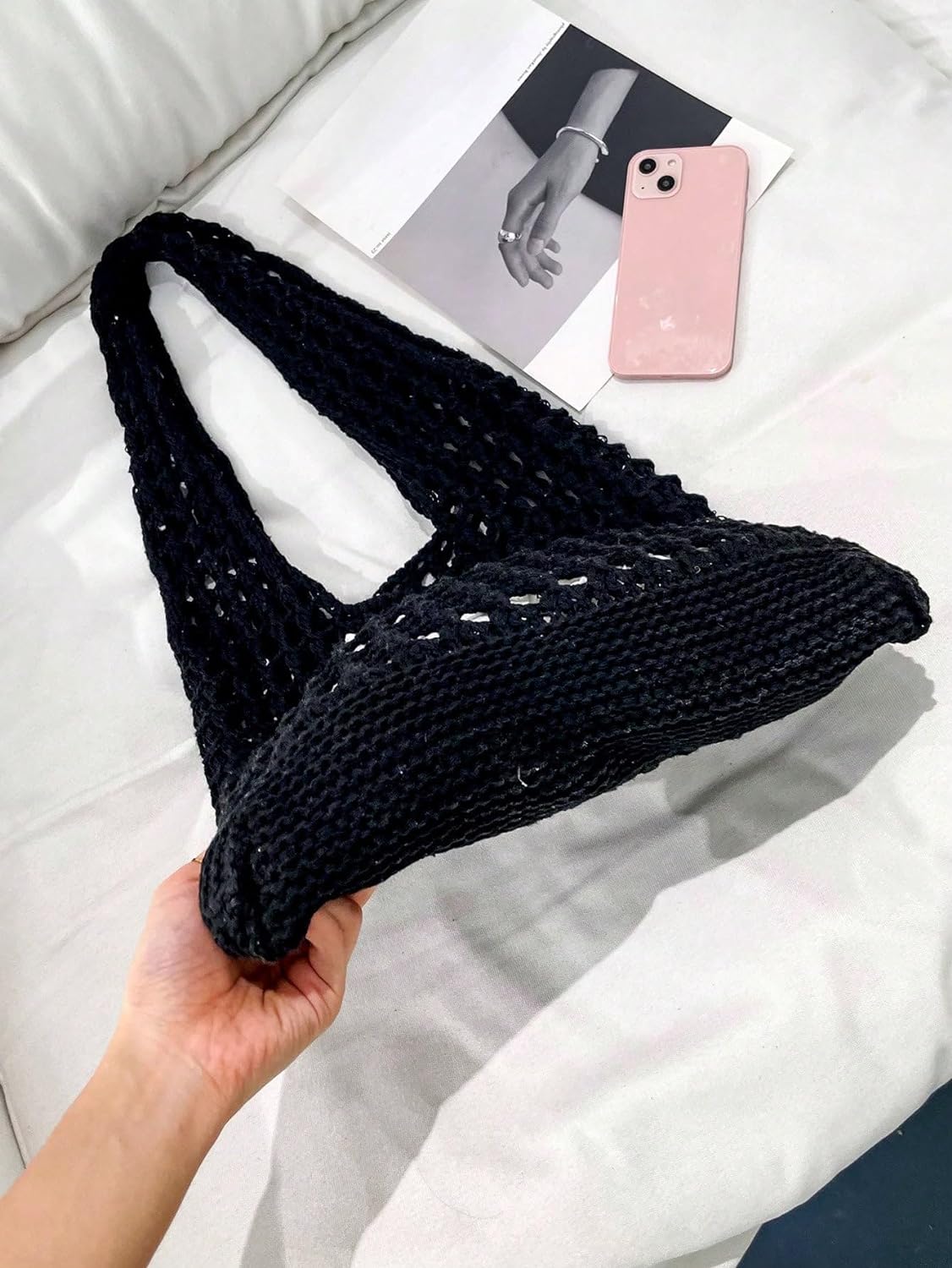Women's Hollow Out Knit Tote Handbags Crochet Shoulder Bag