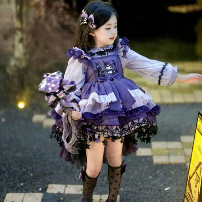Kawaii Sanrio Kuromi Kids Dress Cute Cartoon Anime Princess Dress