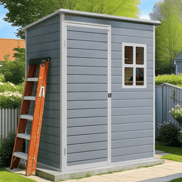 Aiho 5x3 FT Outdoor Storage Shed with Lockable Door - Resin Weatherproof Garden Shed, Floor & Ventilation for Patio, Lawn Tools, Bikes & Toys