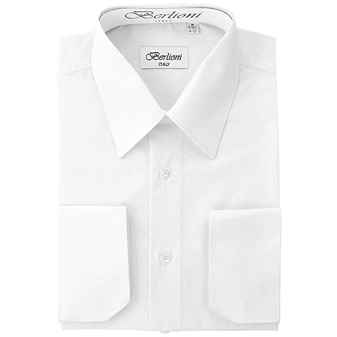Enro Mens Long  Classic Fit Solid Point Collar Dress Shirt