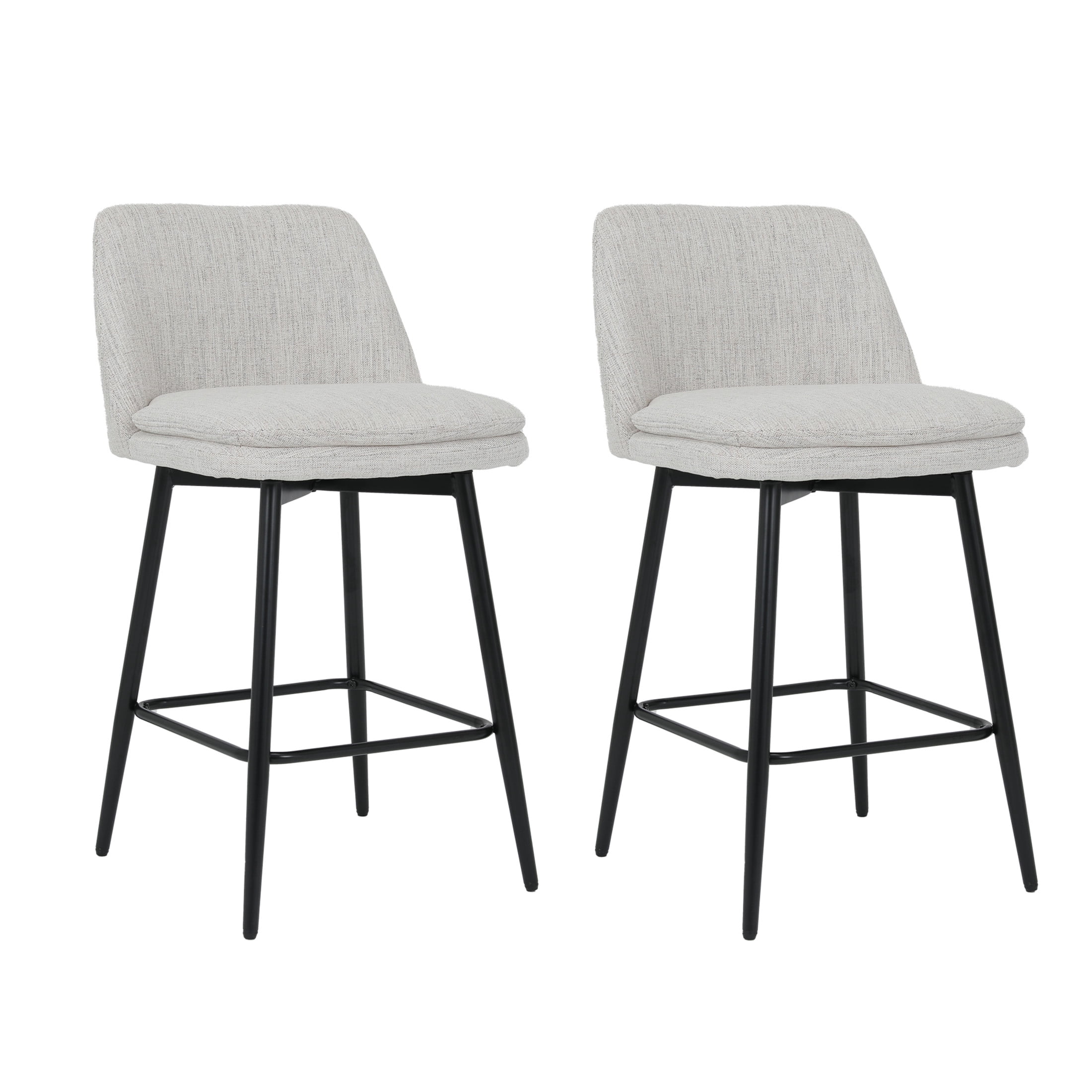 Noble House Bertis 360° Swivel Bar Stools, Upholstered Linen Kitchen Island Chairs with Metal Legs, Off White, Set of 2