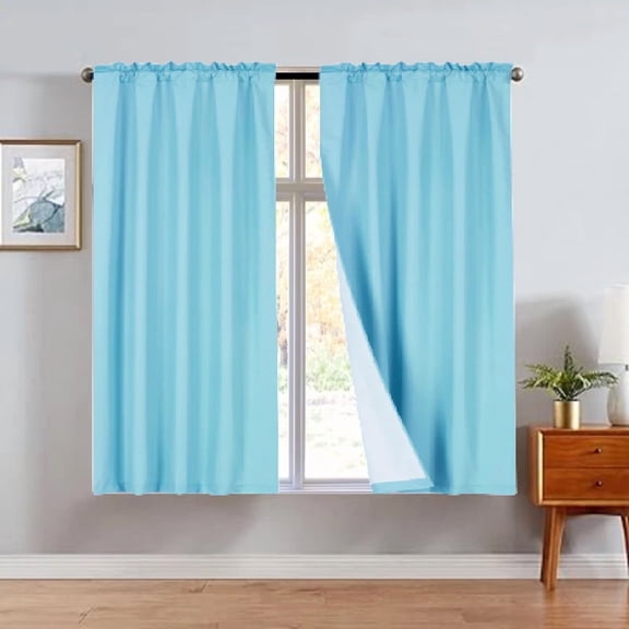Gorgeous Home Linen Matte (Not Shiny) 2 Panels Turquoise Solid Blackout Thermal Rod Pocket Foam Lined Window Curtain Drape R64 63 Length