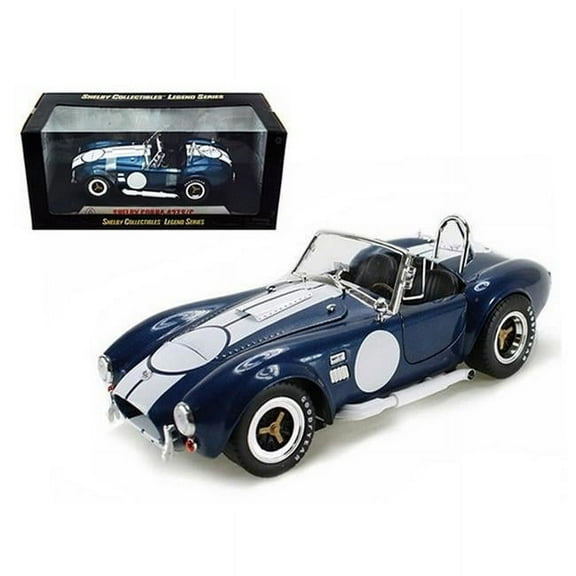 1965 Shelby Cobra 427 S/C Dark Blue Metallic w/White Stripes & Printed Signature on Trunk 1/18 Diecast Model Shelby Collectibles