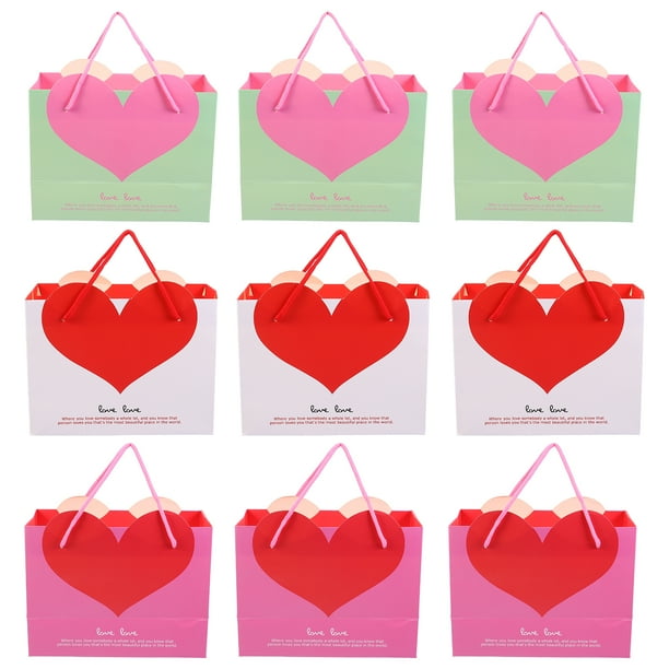 9pcs Portable Paper Gift Packing Bags Heart Design Wrapping Handbags