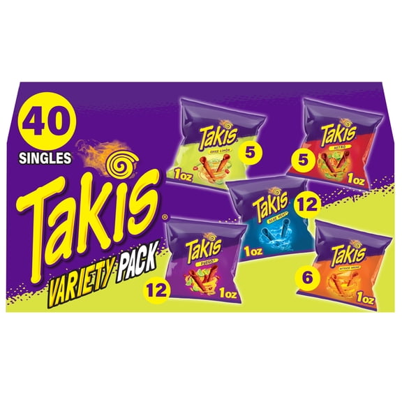 Takis 40 pc / 1 oz Variety Pack, Assorted Rolled Tortilla Chips