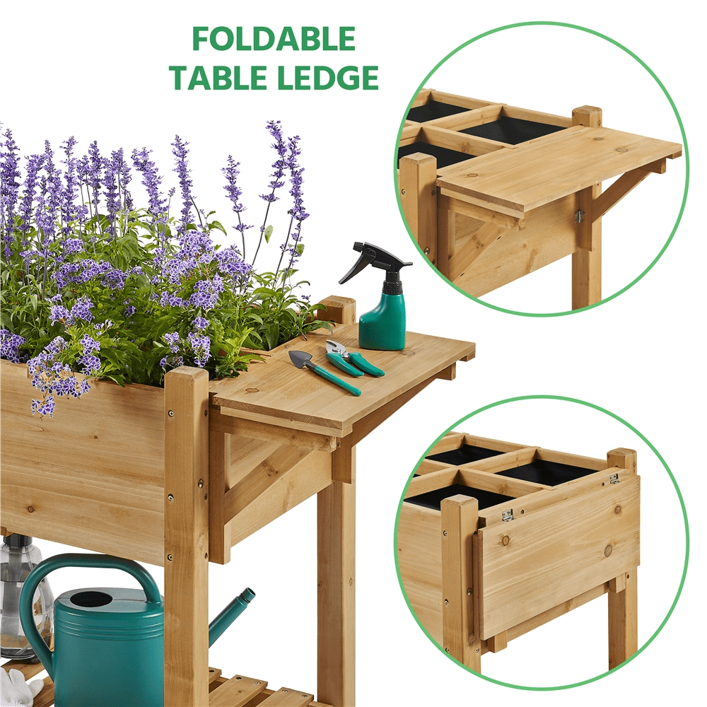 Renwick Solid Wood Elevated Planter Box with Removable Grow Grids, Light Brown