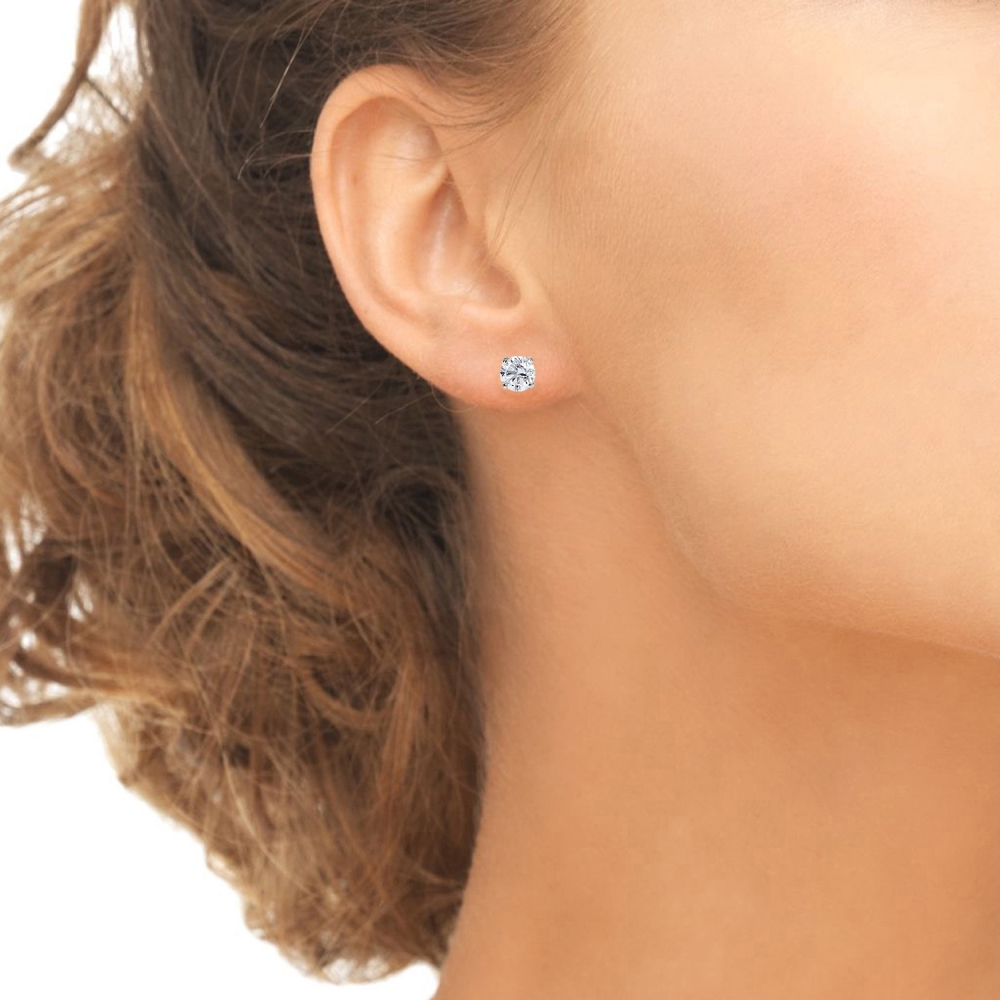 Created White Sapphire 5mm Round-Cut Solitaire Sterling Silver Stud Earrings