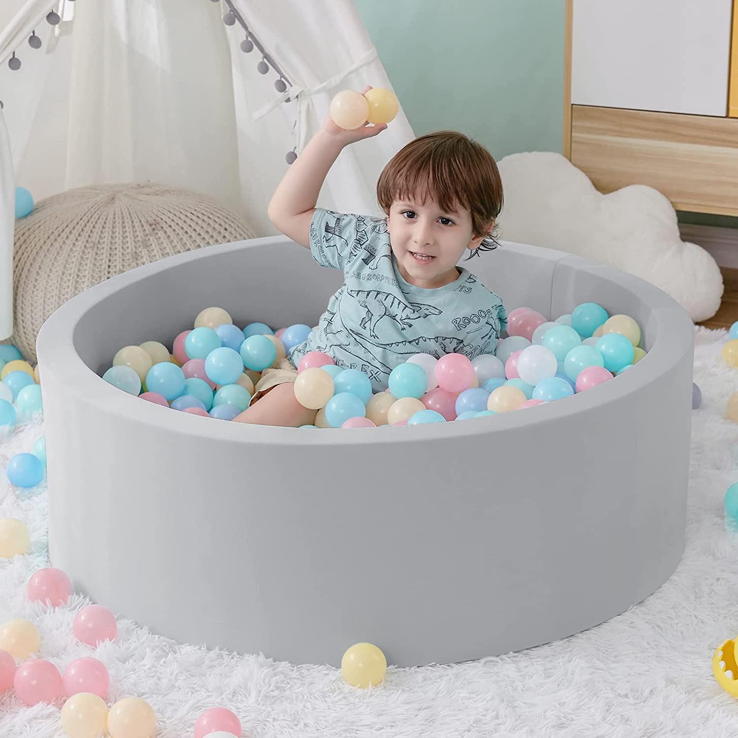 Soft Foam  Pit for Toddlers, 35.4" Round Playpen with Easy Clean Cover, Safe & Comfortable for Indoor Outdoor Use,