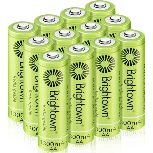 Lot de 12 piles AA rechargeables NiMH, haute capacité 1300 mAh 1,2