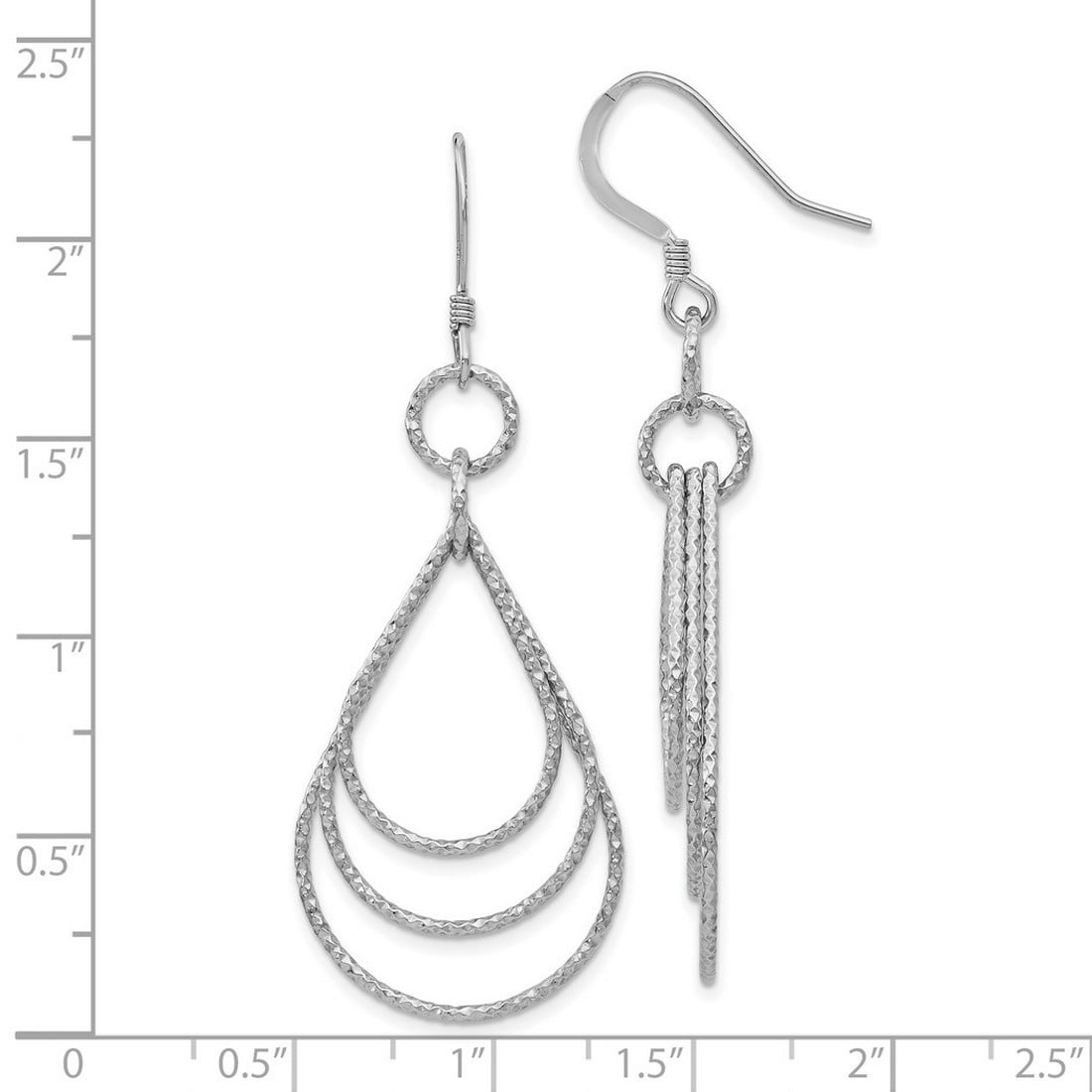 925 Sterling Silver Polished Textured Shepherd Hook Long Drop Dangle Earrings 56.5x20.78mm Wide Dangle Earring for Women