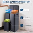 thumbnail image 3 of 16 Gallon Triple Compartment Trash Can, Stainless Steel Step Pedal Recycling Bin, 3 Removable Inner Buckets, Black, 3 of 7