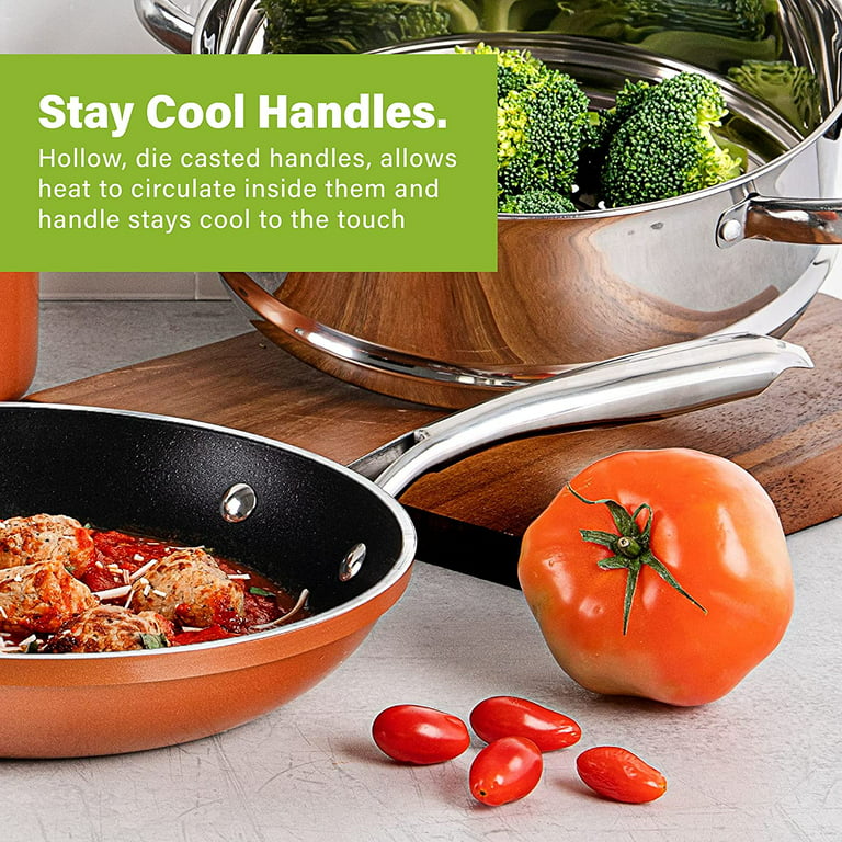 Gotham Steel Hammered Copper 10 Piece Nonstick Cookware Set, Stay Cool  Handles, Oven & Dishwasher Safe & Reviews