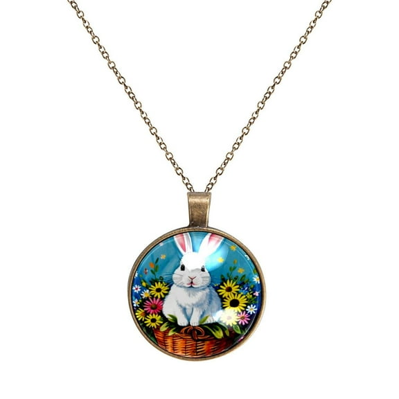 Easter Egg Bunny Necklace Personalized Custom Photo Round Pendant Adjustable Stainless Steel Necklaces with Gift Box for Men Women Mothers Valentine's Jewelry Gift