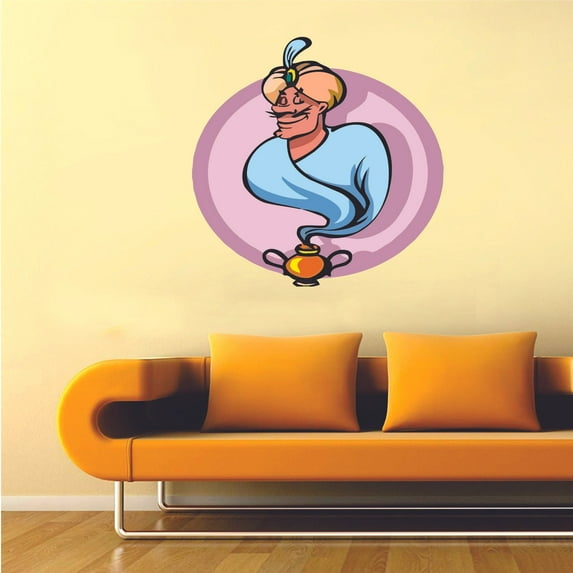 Human Magical Tricky Genie Coming Out Of Lamp Cartoon Character Wall Art Decal Vinyl Sticker Girls Boys Room Bedroom Nursery Kindergarten House Home Decor Removable Sticker Peel and Stick 10x8 inch