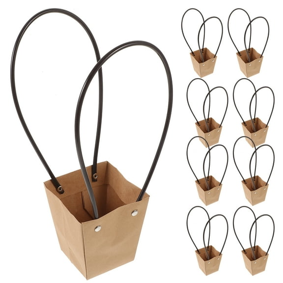 10 Pcs Waterproof Flower Tote Bag Produce Bags White Small Jute Packaging Brown Paper Gift