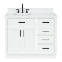 Ariel Hepburn 42 In. Left Offset Oval Sink Bathroom Vanity With Carrara White Quartz Countertop 1.5 Edge In White