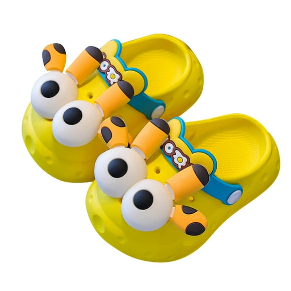 PMVFHDE Comfortable Sandals for Girl Children Slippers Cute Cartoon Beach Slippers For Kids Non Boys Girls Summer Fuzzy Shoe Yellow,8.5